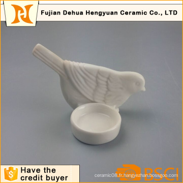 White Glazed Candlestick Bird Design